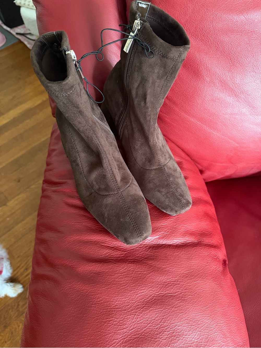 Anne Klein Brown Suede Heeled Ankle Boots